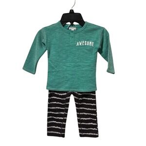 Grayson Little Boys Green Ribbed‎ Long Sleeve Shirt Awesome Pants Set 18M